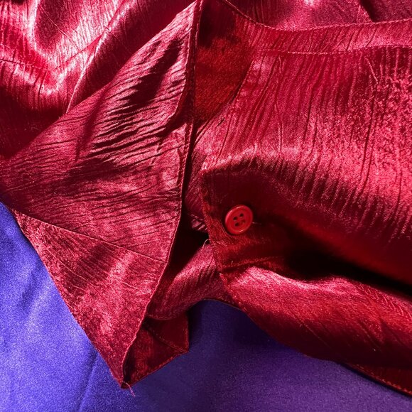 πVintage 90s Wine Red Plus Size Satin Blouse with Fitted End - Picture 7 of 13